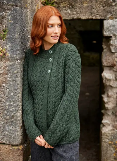 Personalized Erin Button Neck Cardigan With Slide Closure in Army Green 